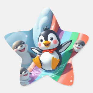Sticker Étoile Manchot joue sur un toboggan