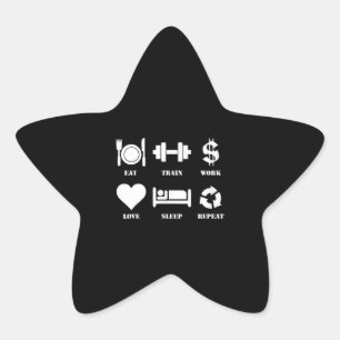 Sticker Étoile Mangez en train Loisirs Dormir Répéter Gymnase Mot