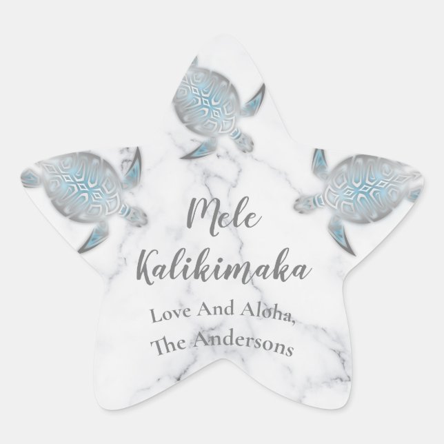Sticker Étoile Marbre de tortue d'argent | Mele Kalikimaka |Noël (Devant)