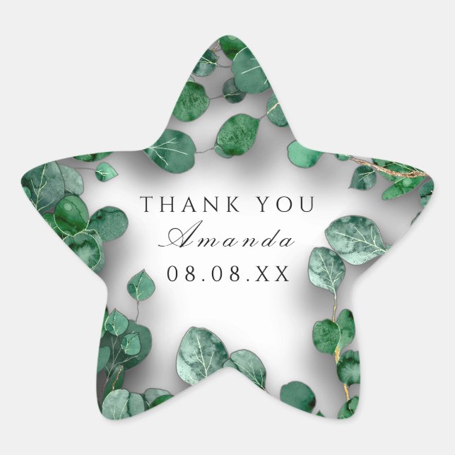 Sticker Étoile Merci White Grey Green Eucalyptus Woodland Favoris (Devant)