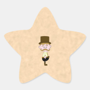 Sticker Étoile Messieurs avec chapeau et moustache. Personnalisé