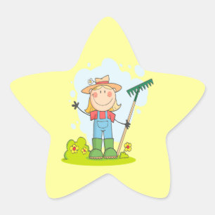 Sticker Étoile mignonne figure fille jardinier fermier