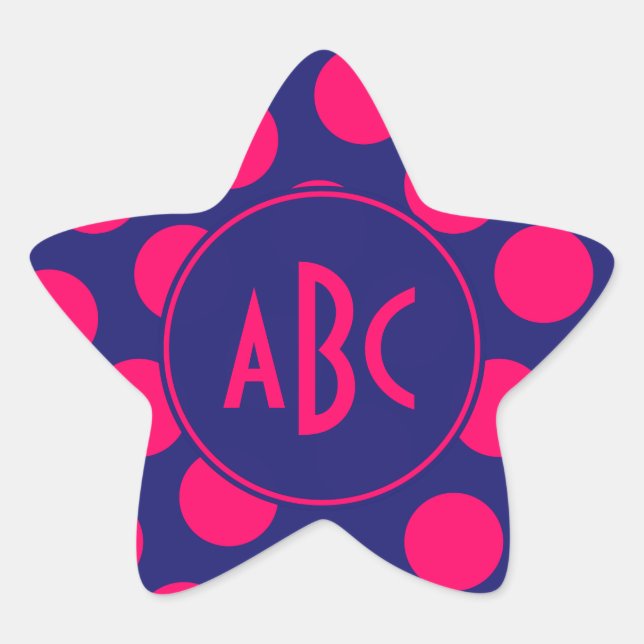 Sticker Étoile Monogramme de point rose clair et bleu minuit (Devant)