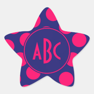 Sticker Étoile Monogramme de point rose clair et bleu minuit