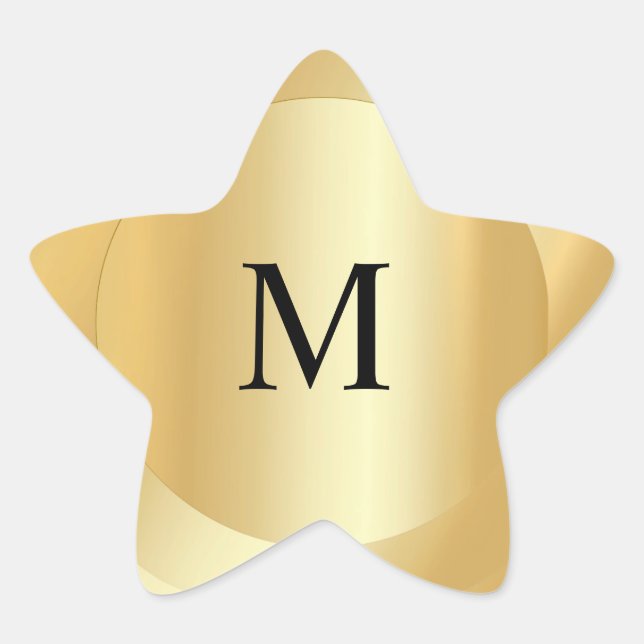 Sticker Étoile Monogramme Modèle Personnalisé Élégant Faux Gold (Devant)