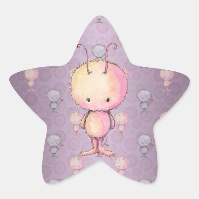 Sticker Étoile Monstres Fluffy Cute Fuzzy (Devant)