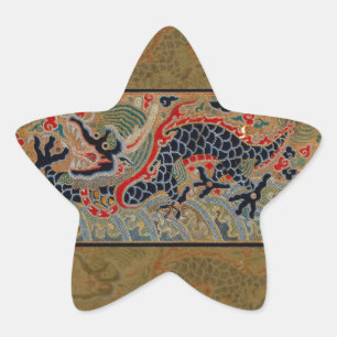 Sticker Étoile Motif de broderie en soie de dragon chinois antiqu