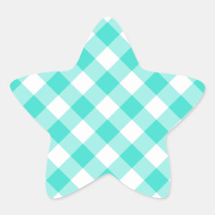 Sticker Étoile Motif Gingham Turquoise