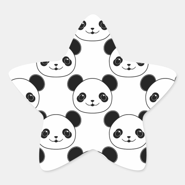 Sticker Étoile Motif Kawaii Panda En Noir Et Blanc (Devant)