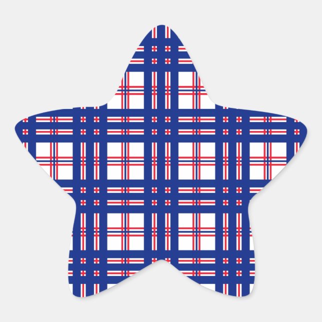 Sticker Étoile Motif Mod Plaid Rouge Blanc Bleu (Devant)