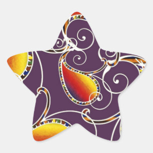 Sticker Étoile Motif paisley jaune violet