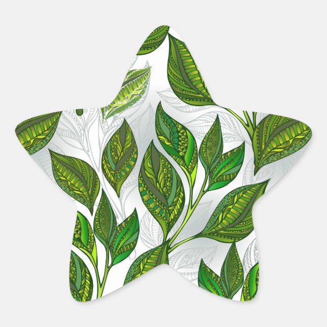 Sticker Étoile Motif sans couture avec Feuilles de thé vert (Devant)