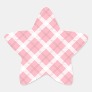 Sticker Étoile Motif Tartan Rose Et Blanc