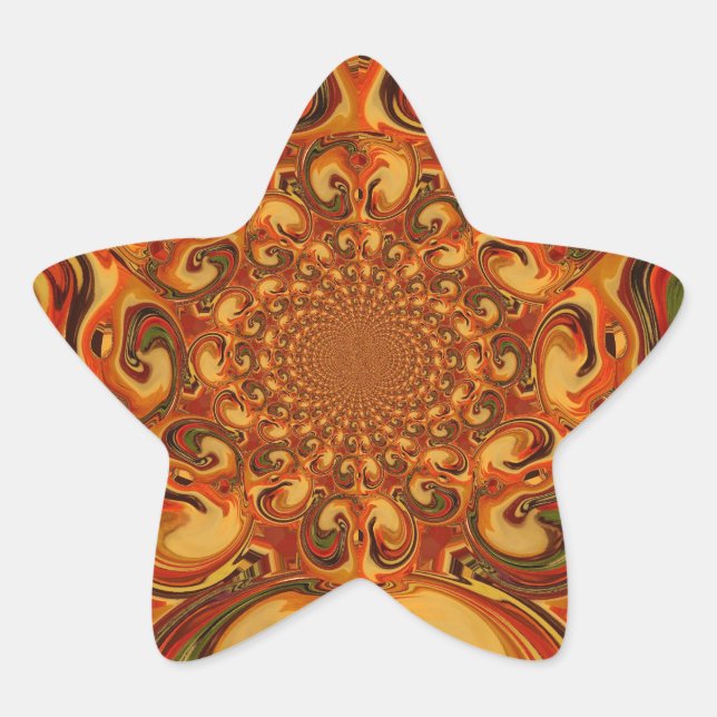 Sticker Étoile Motif tourbillonnant : Tons d'orange, Brown et ver (Devant)