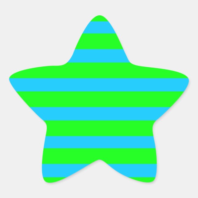 Sticker Étoile Neon Lime Green and Teal Blue Stripes (Devant)