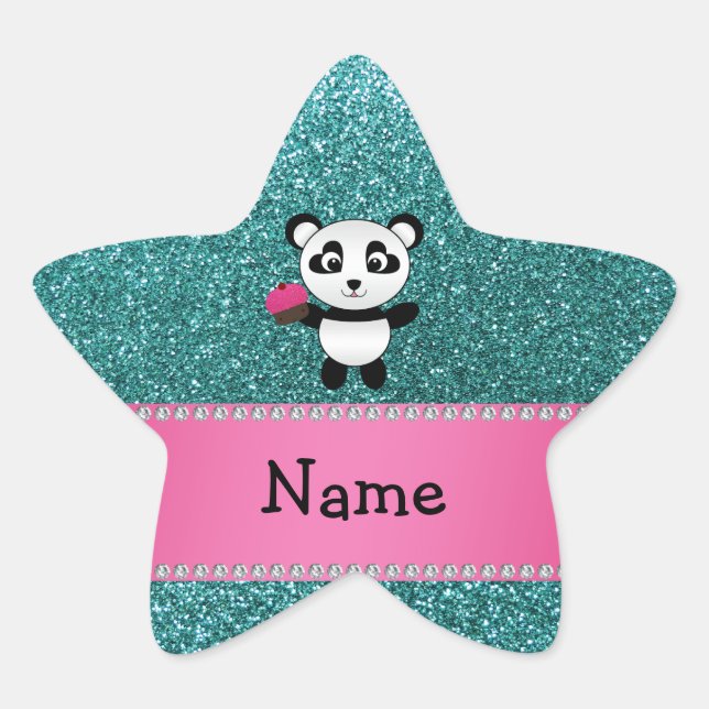Sticker Étoile Nom personnalisé panda cupcake parties scintillant (Devant)