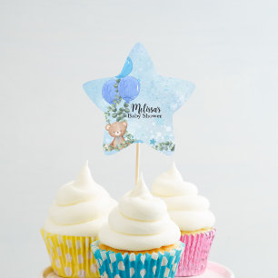Sticker Étoile Oh Garçon Bleu Balloon Eucalyptus Cupcake Topper