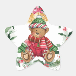 Sticker étoile Ours en peluche de Noël