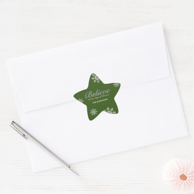 Sticker Étoile Parties scintillant d'argent Croyez en la magie de (Enveloppe)