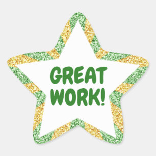 Sticker Étoile Parties scintillant verte et or Grand travail Prof