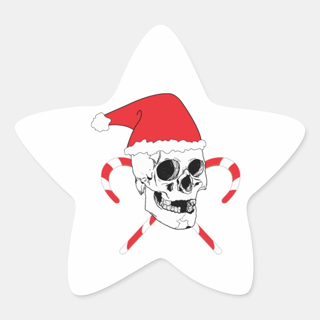 Sticker Étoile Père Noël Skull avec Casquette de Noël (Devant)