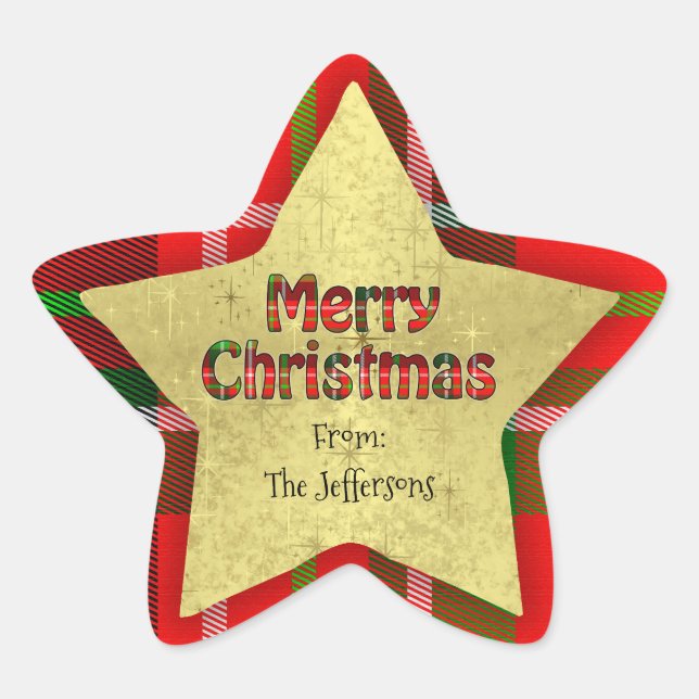 Sticker Étoile Personnaliser Joyeux Noël Typographie Tartan Star (Devant)