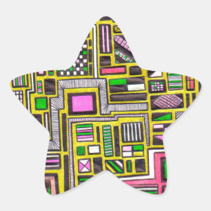Sticker Étoile Pink and Yellow Geometric shapes pop art punk
