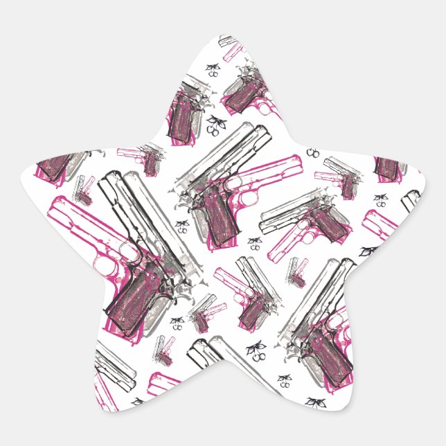 Sticker Étoile Pistol Pearl, pistolet bidon et motif de cerises. (Devant)