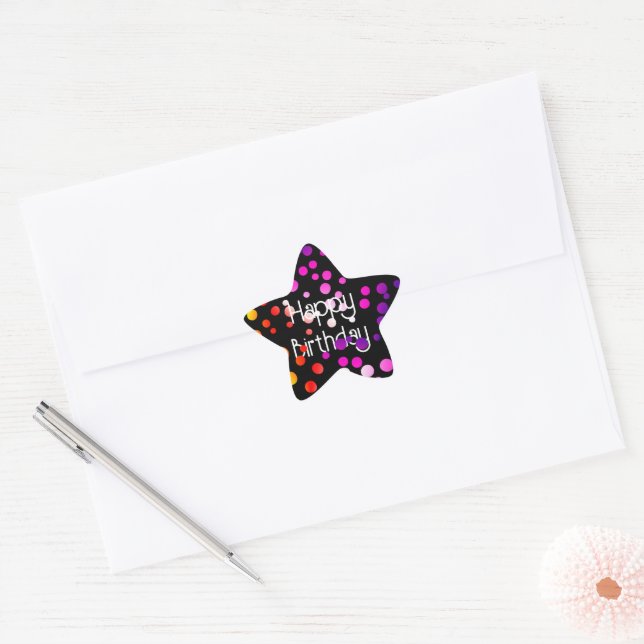 Sticker Étoile Points Arc-en-ciel d'anniversaire en noir (Enveloppe)