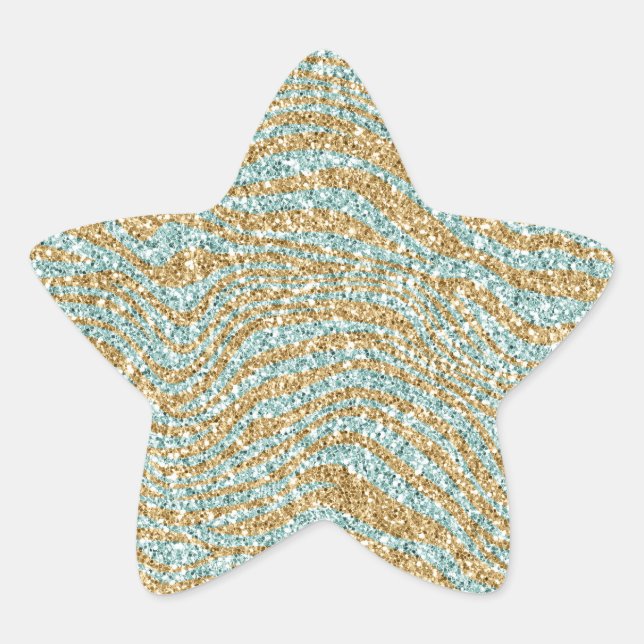 Sticker Étoile Pretty Aqua Mint Gold Glitter Zebra Print   (Devant)
