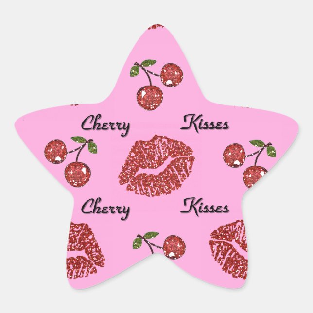 Sticker Étoile RAB Rockabilly Cherry Kisses on Pink (Devant)