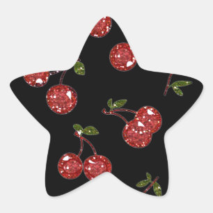 Sticker Étoile RAB Rockabilly très cerise cerises sur noir
