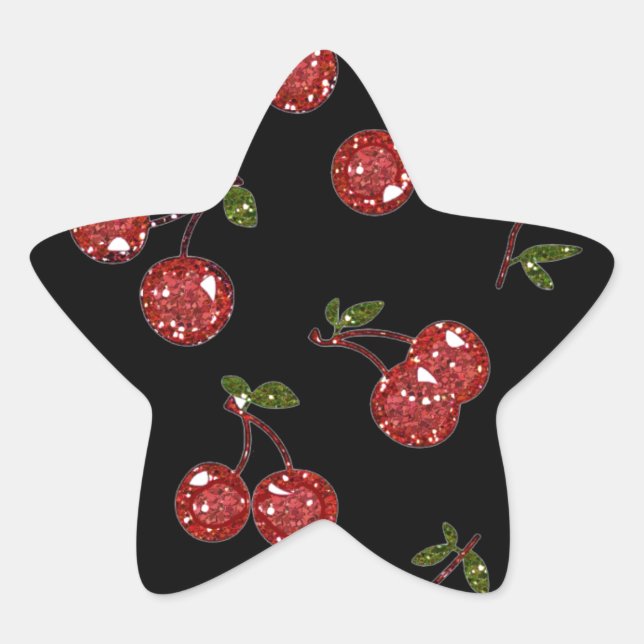 Sticker Étoile RAB Rockabilly très cerise cerises sur noir (Devant)