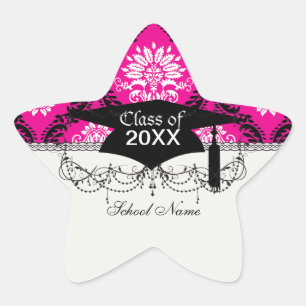 Sticker Étoile rose chaud noir blanc orné damassé