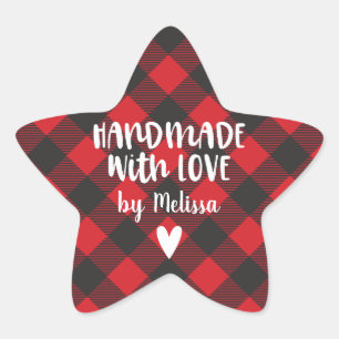 Sticker Étoile Rouge Plaid Noël fait main avec amour classique