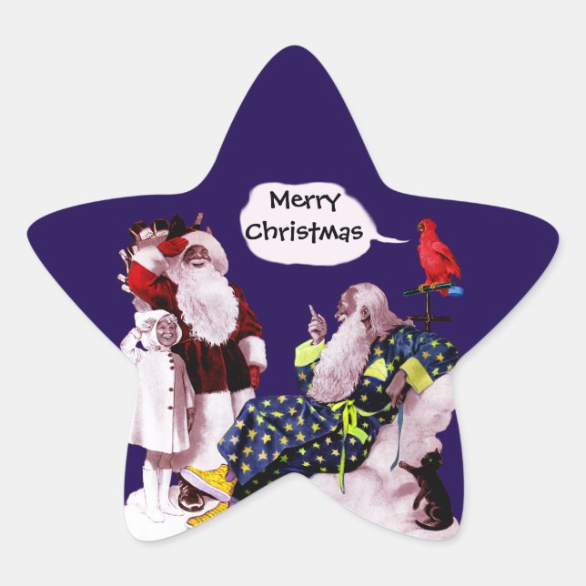 Sticker Étoile SANTA CLAUS, PETITE ANGE & MERLIN Étoile de Noël (Devant)