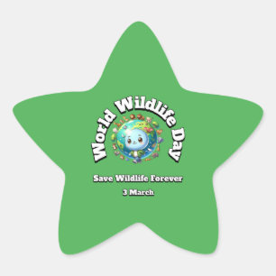 Sticker Étoile Sauvez La Faune. Journée mondiale de la faune