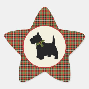 Sticker Étoile Scottie Chien Scotch Plaid Christmas