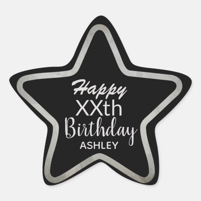Sticker Étoile Silver Star sur Black Elegant Jalon Anniversaire (Devant)
