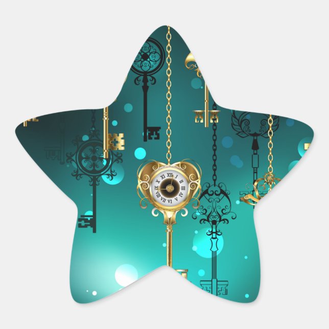 Sticker Étoile Skeleton Keys on Green Background (Devant)