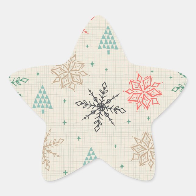 Sticker Étoile Snowflakes dessinés à la main Arbres de Noël Multi (Devant)