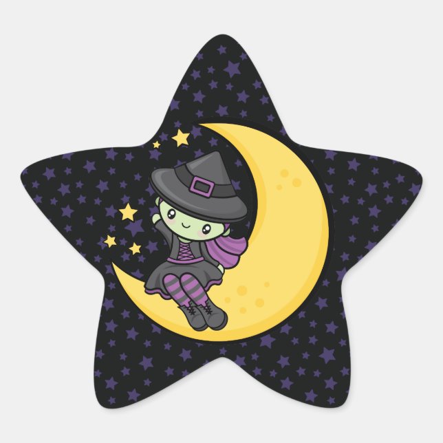 Sticker Étoile Sorcière d'Halloween aimablement mignonne (Devant)