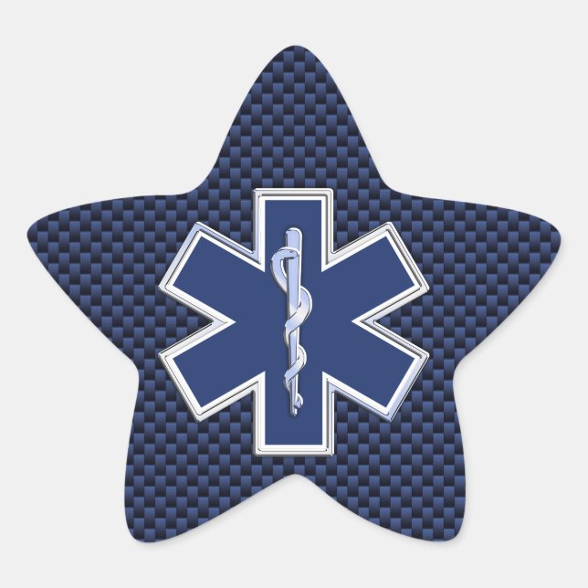 Sticker Étoile Star of Life Paramedic on Navy Blue Carbon Fiber (Devant)