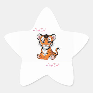 Sticker Étoile Sticker🐯Baby Tiger Art with Pink Butterflies -
