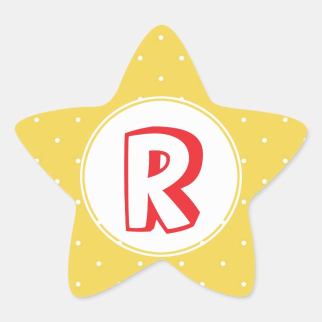 Sticker Étoile Superhero jaune rouge pois monogramme enfant (Devant)
