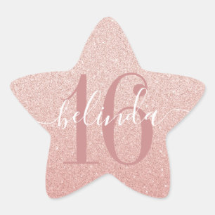 Sticker Étoile Sweet 16 Girly Rose Gold Blush rose Monogramme Nom