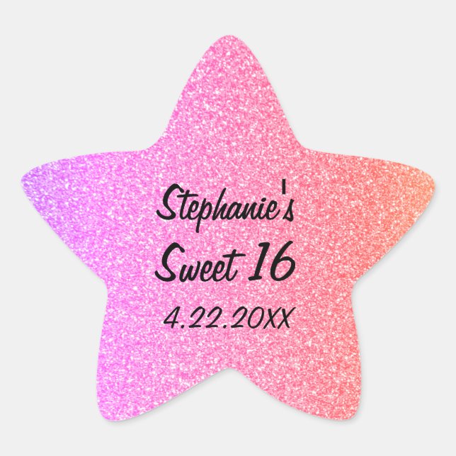 Sticker Étoile Sweet sixteen 16ème Glittery rose fête d'anniversa (Devant)