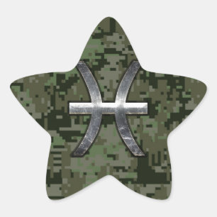 Sticker Étoile Symbole zodiaque Pisces Camo numérique vert Woodla