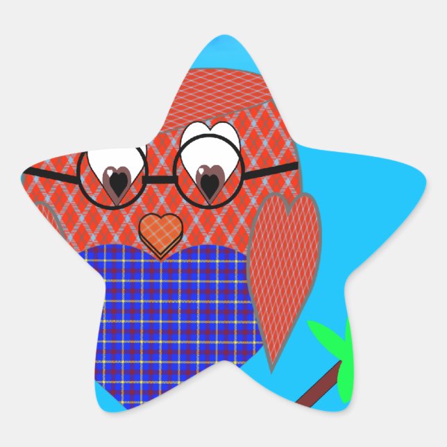 Sticker Étoile Tartan et Chouette des Coeurs (Devant)