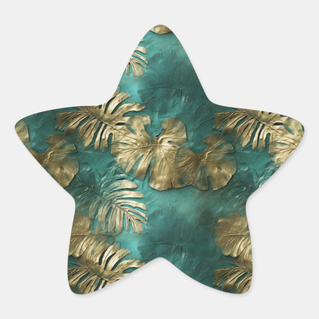 Sticker Étoile Tropical Gold Emerald Feuilles verts (Devant)